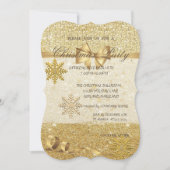 金ゴールドの雪、きらびやかな、会社のクリスマスパーティー 招待状 (正面)