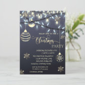 金ゴールドの雪、ボール、ライトクリスマスパーティー 招待状 (スタンド正面)