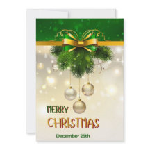 金ゴールドの雪、ボール、ライトグリーンクリスマス