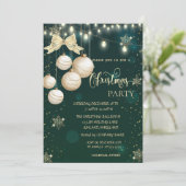 金ゴールドの雪、ボール、ライトボーグリーンクリスマス 招待状 (スタンド正面)