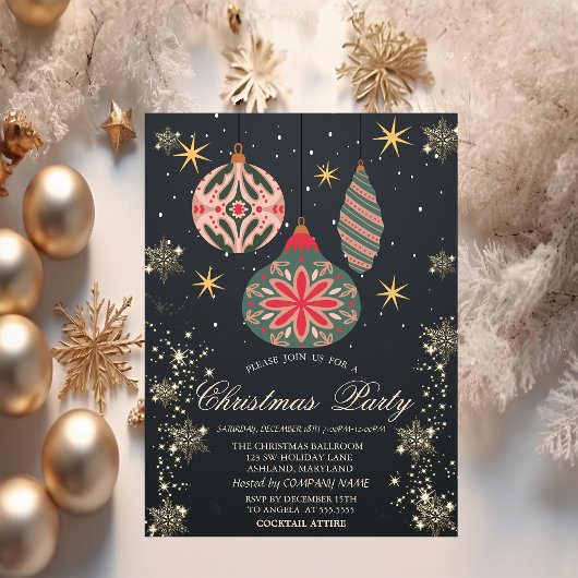 金ゴールドの雪、ヴィンテージオーナメントダーク会社 招待状
