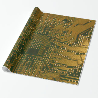 金ゴールドの電子工学のサーキットボード ラッピングペーパー
