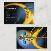金ゴールドの青い黄色のフラクタル渦巻き旋回 名刺 (正面/裏面)