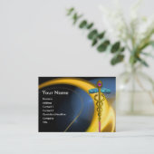 金ゴールドの青い黄色のフラクタル渦巻き旋回 名刺 (スタンド正面)