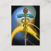 金ゴールドの青い黄色のフラクタル渦巻き旋回 名刺 (裏面)