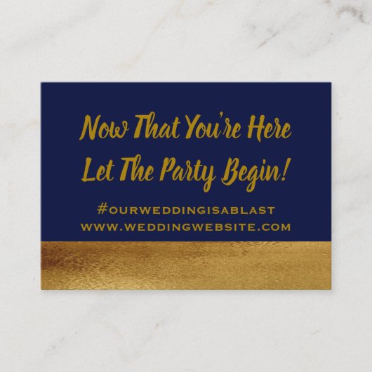 金ゴールドの青くエレガントな結婚披露宴はHashtag感謝していしています 名刺 (正面)