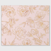金ゴールドの静かにピンクは、ばらの輪郭を描きました ラッピングペーパー (フラット)