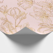 金ゴールドの静かにピンクは、ばらの輪郭を描きました ラッピングペーパー (角)