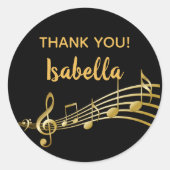 金ゴールドの音楽ノートエレガントが黒い感謝していユーに ラウンドシール (正面)