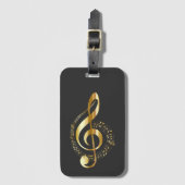 金ゴールドの音楽、音楽、音楽、高音クレフ、 音符記号、 ラゲッジタグ (正面縦)