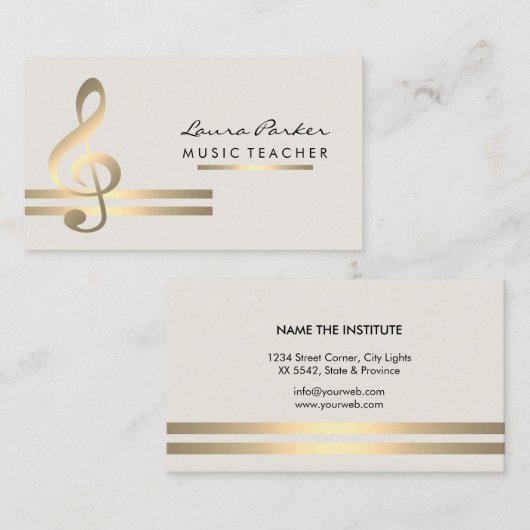 金ゴールドの音符を持つミュージシャンの音楽の先生 名刺 (正面/裏面)