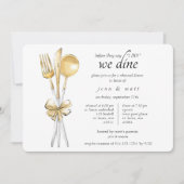 金ゴールドの食事用器具類のリハーサルのディナー・パーティ 招待状 (正面)