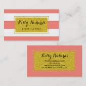 金ゴールドの魅力の珊瑚のピンクの白のストライプの名刺 名刺 (正面/裏面)