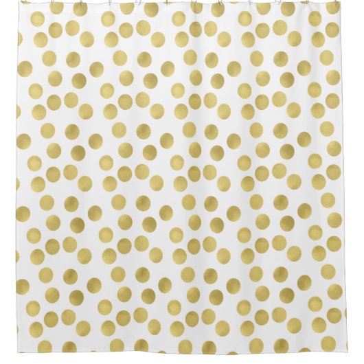 金ゴールドの魅力的で、白い点 シャワーカーテン (正面)