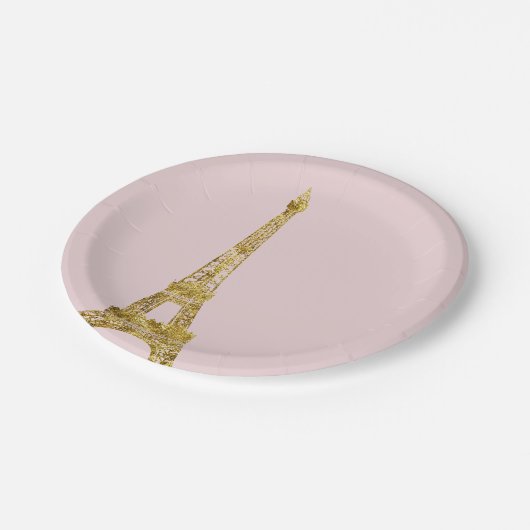 金ゴールドの魅力的なエッフェル塔 ペーパープレート (アングル)