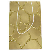 金ゴールドの魅力的なキリンのプリント ミディアムペーパーバッグ (正面)