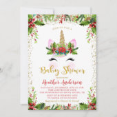 金ゴールドの魔法のクリスマスユニコーン赤ちゃんシャワー 招待状 (正面)