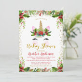 金ゴールドの魔法のクリスマスユニコーン赤ちゃんシャワー 招待状 (スタンド正面)