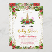 金ゴールドの魔法のクリスマスユニコーン赤ちゃんシャワー 招待状 (正面/裏面)