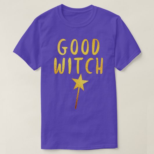 金ゴールドの魔法杖を持つ良い魔女 Tシャツ (デザイン正面)