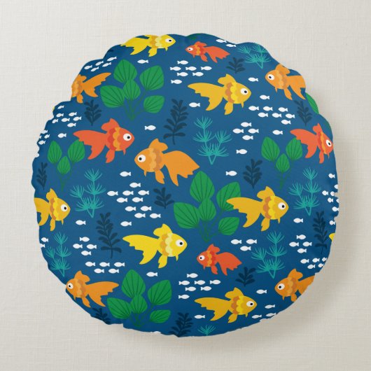 金ゴールドの魚 ラウンドクッション (正面)