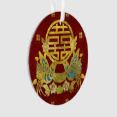 金ゴールドの鳥との二重幸福の記号 オーナメント (正面)