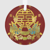 金ゴールドの鳥との二重幸福の記号 オーナメント (裏面)