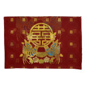 金ゴールドの鳥との二重幸福の記号 枕カバー (正面)