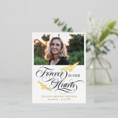 金ゴールドの鳥と書道は永遠に私たちのハート 箔招待状ポストカード (立ち正面)