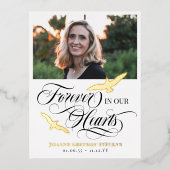 金ゴールドの鳥と書道は永遠に私たちのハート 箔招待状ポストカード (正面)