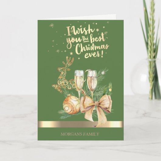 金ゴールドの鹿、ボール、ワイングラス、弓 シーズンカード (正面)