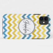金ゴールドの黄色及び青のシェブロンのモノグラムのiPhone 5の場合 Case-Mate iPhoneケース (裏面(横))