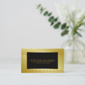 金ゴールドの黒いシェブロンのヨガのホリスティックのマッサージ 名刺 (スタンド正面)