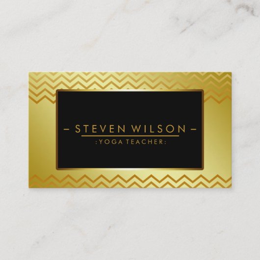 金ゴールドの黒いシェブロンのヨガのホリスティックのマッサージ 名刺 (正面)