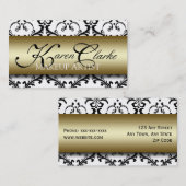 金ゴールドの黒いダマスク織のメーキャップアーティストの名刺 名刺 (正面/裏面)
