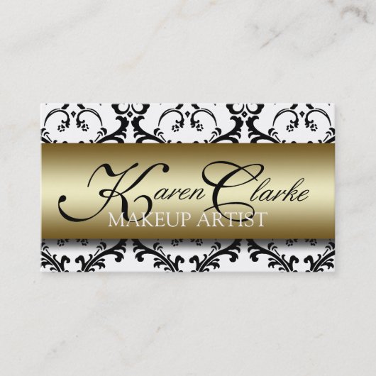 金ゴールドの黒いダマスク織のメーキャップアーティストの名刺 名刺 (正面)