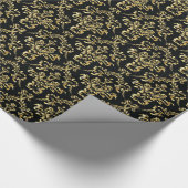 金ゴールドの黒いダマスク織の包装紙 ラッピングペーパー (角)