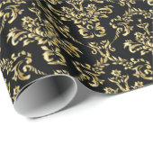 金ゴールドの黒いダマスク織の包装紙 ラッピングペーパー (ロールコーナー)