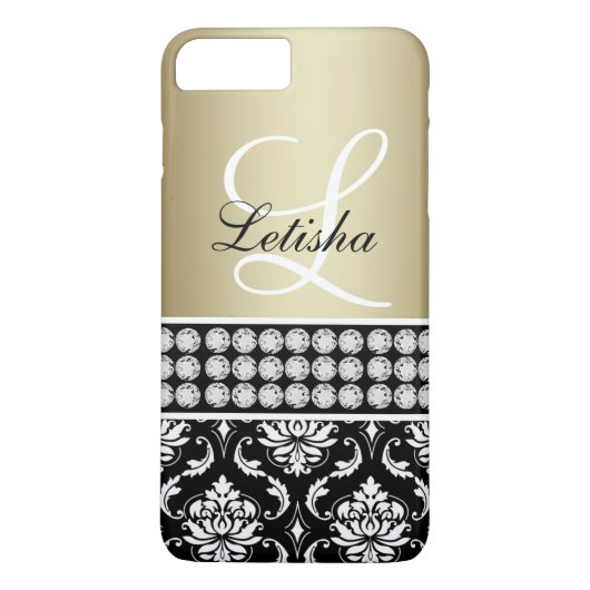 金ゴールドの黒いダマスク織、あなたの一流のモノグラム Case-Mate iPhoneケース (裏面)