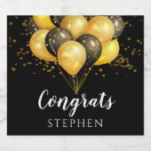 金ゴールドの黒いバルーン スパークリングワインラベル (シングルラベル)