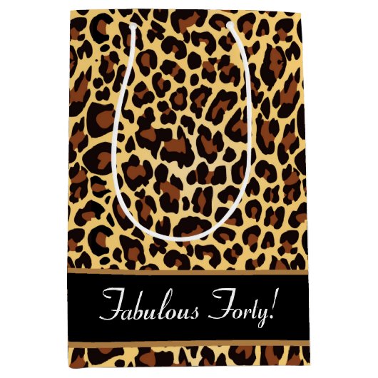 金ゴールドの黒いヒョウのすばらしい40誕生日A12 ミディアムペーパーバッグ (正面)