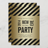 金ゴールドの黒いモダンパーティの招待状2014新年の 招待状 (正面/裏面)