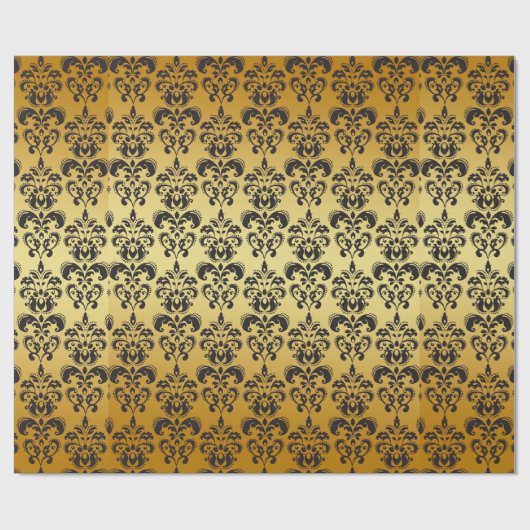 金ゴールドの黒いヴィンテージのダマスク織パターン2 ラッピングペーパー (フラット)