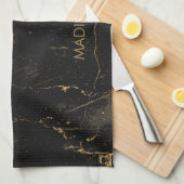 金ゴールドの黒い大理石 キッチンタオル (四つ折り)