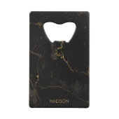 金ゴールドの黒い大理石 クレジットカード栓抜き (正面)