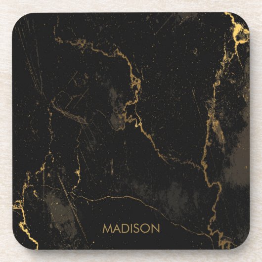金ゴールドの黒い大理石 コースター (正面)