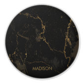 金ゴールドの黒い大理石 セラミックノブ (正面)