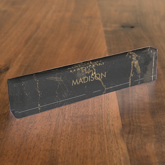 金ゴールドの黒い大理石 デスクネームプレート (側面)