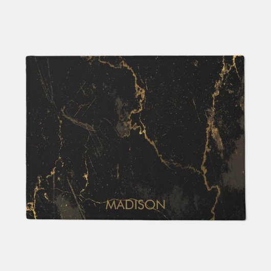 金ゴールドの黒い大理石 ドアマット (正面)