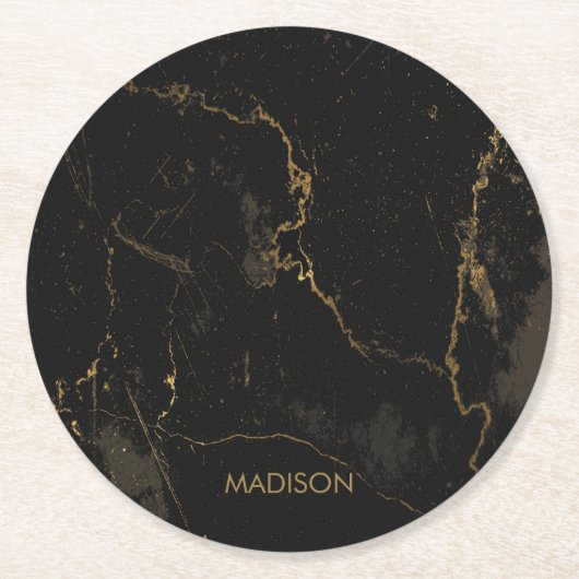金ゴールドの黒い大理石 ラウンドペーパーコースター (正面)
